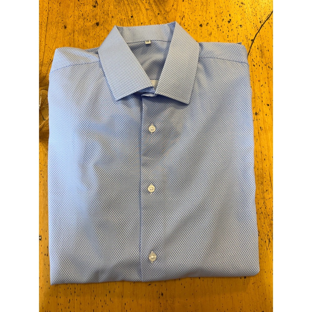 State and Liberty Athletic Fit 2XL Light Blue Geometric Stretch Dress Shirt